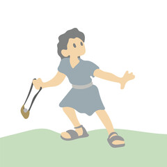 old testament bible tale David using sling to fight Goliath illustration vector isolated on white background