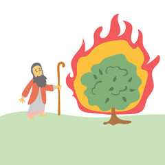 Moses and the Burning Bush illustration vector isolated on white background