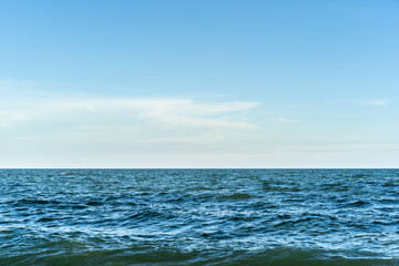 seascape landscape background by blue sea little waves to deep ocean and horizon nature clear sky to daylight for freedom summer holiday travel at hua hin in thailand and take photo with cpl filter