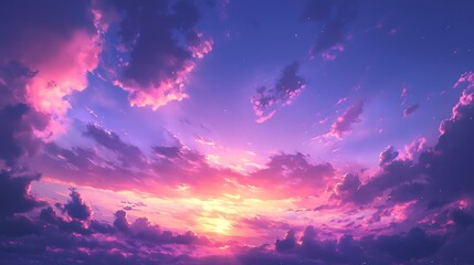 Naklejka premium A beautiful cotton candy sky at dusk, with pink and purple clouds spread across the horizon