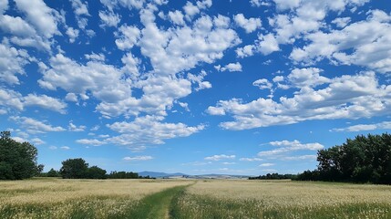 A clear, calm sky at midday with a few white clouds, perfect for a summer dayâ€™s backdrop