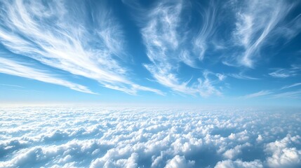 A sky covered with layers of wispy cirrus clouds, creating a delicate pattern across the horizon