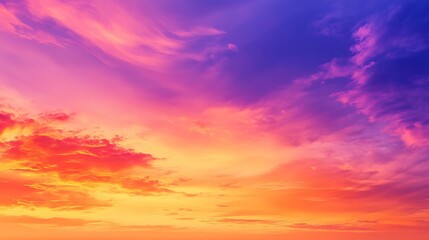 A vivid, colorful sky at dusk with layers of deep orange, red, and purple spreading out