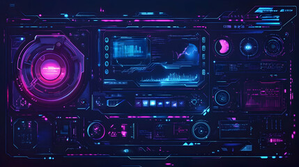 1. A cutting-edge digital technology interface characterized by blue and purple hues, emphasizing an abstract design.