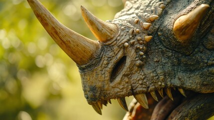 Close-up of a Triceratops beak, showing the sharp, cutting edge used for eating tough plants.