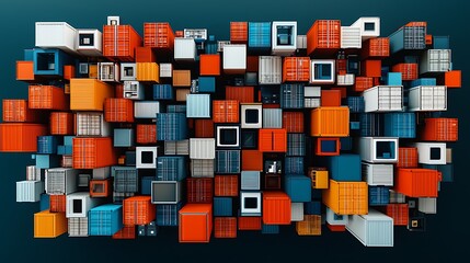 Aerial perspective of a warehouse with a detailed grid of storage units