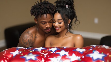 Romantic Couple Celebrating Independence Day with Patriotic Decorations
