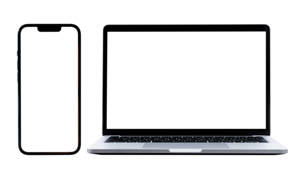 Laptop computer and mobile smartphone with blank screen isolated on transparent background, PNG File - Powered by Adobe