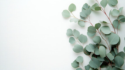 Green leaves form a frame, with a white background