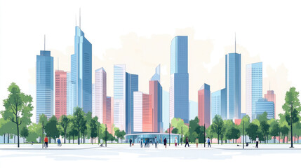 Fototapeta premium Skyscrapers and exhibition hall facades in the city