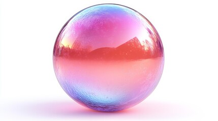 3D rendering of an iridescent soap bubble on a white background. Generative AI