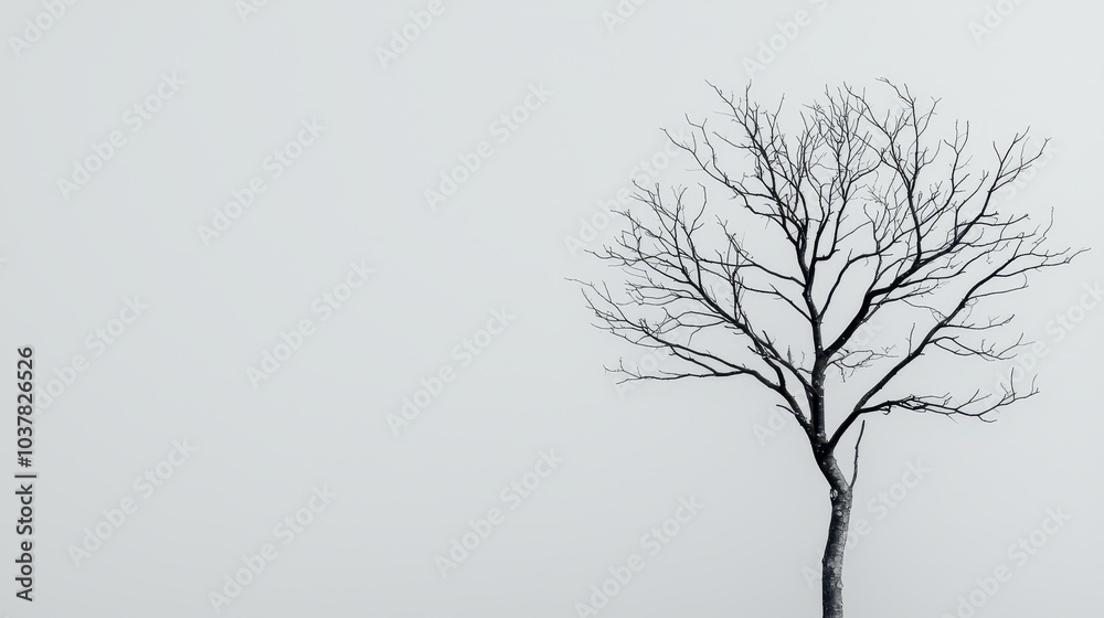 Poster A solitary, bare tree stands against a minimalistic grey background, evoking themes of solitude and introspection.