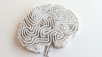 a brain depicted as a labyrinthine maze, with pathways twisting and turning into infinity