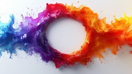 Colorful paint splash in motion vibrant liquid flow in rainbow colors forming a circular shape abstract design. Generative AI