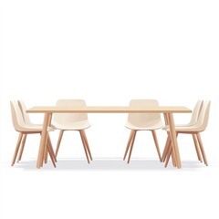 A minimalist meeting table with simple chairs, Scandinavian design, flat vector style, light wood tones, isolated on white background 
