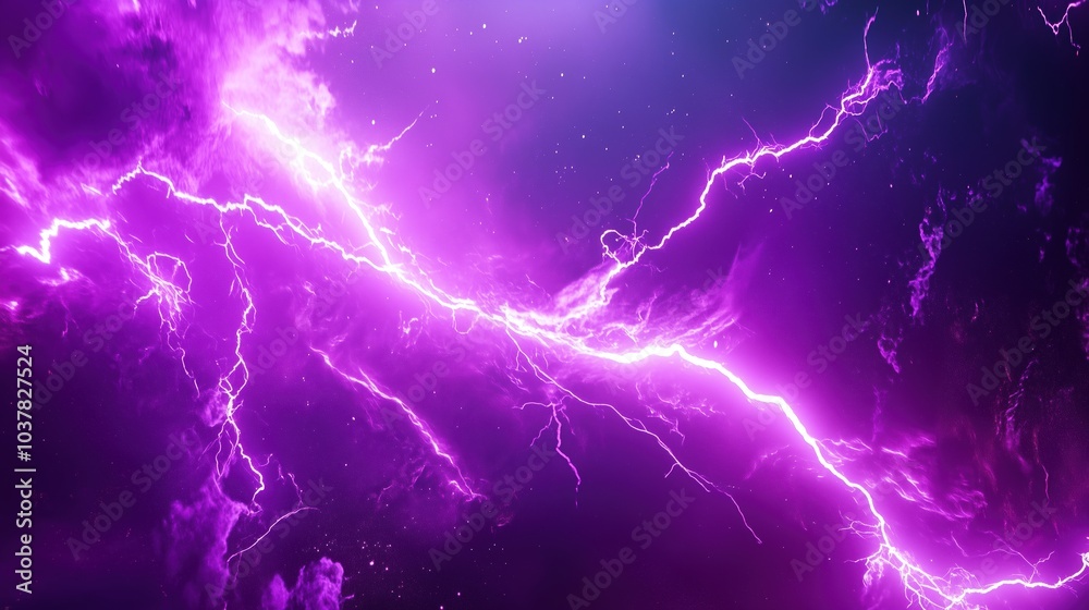 Leinwandbilder Dynamic 3D rendering of purple lightning in a deep space background with dark galaxy elements. The scene captures intense thunder and glowing purple light within an abstract nebula, creating an otherw