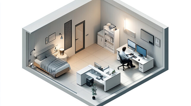 Office model, remote work concept