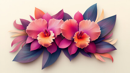 Fototapeta premium Cattleya Orchids logo 3d vector papercut