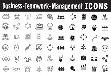 Management Editable Icons set. Vector illustration of management icons: functions, principles, goals, Media, teamwork, business, planning, strategy, marketing, leadership, supervision, administration