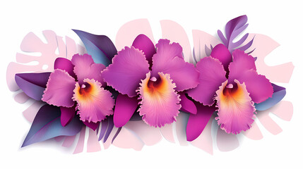 Fototapeta premium Cattleya Orchids logo 3d vector papercut
