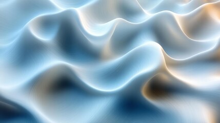 Obraz premium Soft flowing abstract waves in pastel blue and cream hues 3D render of smooth fluid-like surface pattern for modern design or background. Generative AI