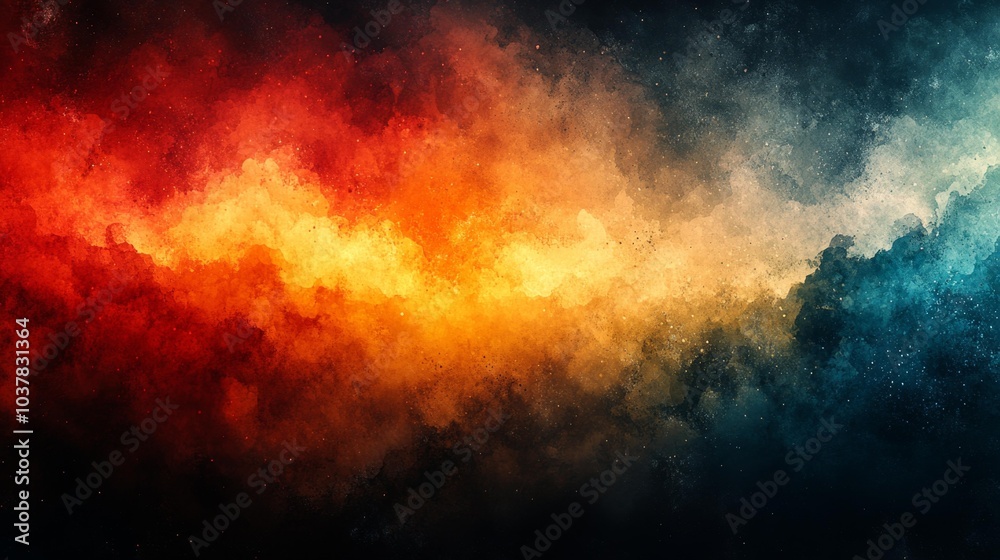 Wall mural fiery cosmic cloud of vibrant colors blending into dark space abstract galaxy and nebula background 