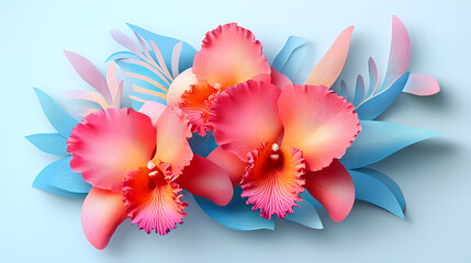 Fototapeta premium Cattleya Orchids logo 3d vector papercut