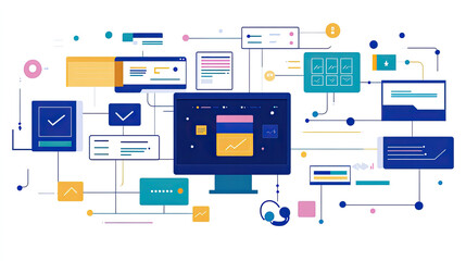 Network connection of various items, concept of interconnected technology