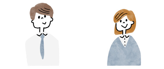 シンプルなペン画タッチの男女のビジネスパーソンのイラスト
