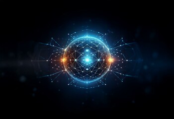 A glowing blue sphere creates a web of interconnected points of light.