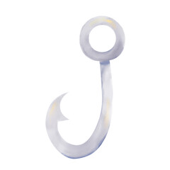 Fishing hook gray in watercolor style, digital illustration with texture for printing and web use