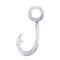 Fishing hook gray in watercolor style, digital illustration with texture for printing and web use