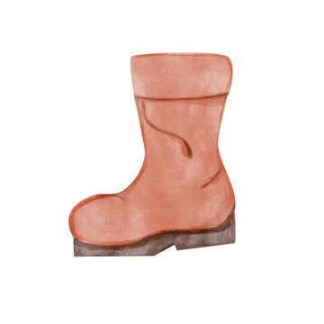 recommend clip art: Red rubber boot for fishing in watercolor style, digital illustration clip art with texture for printing and web use