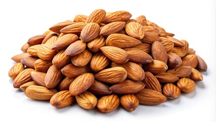 Obraz premium Close-up of a pile of roasted almonds on white background