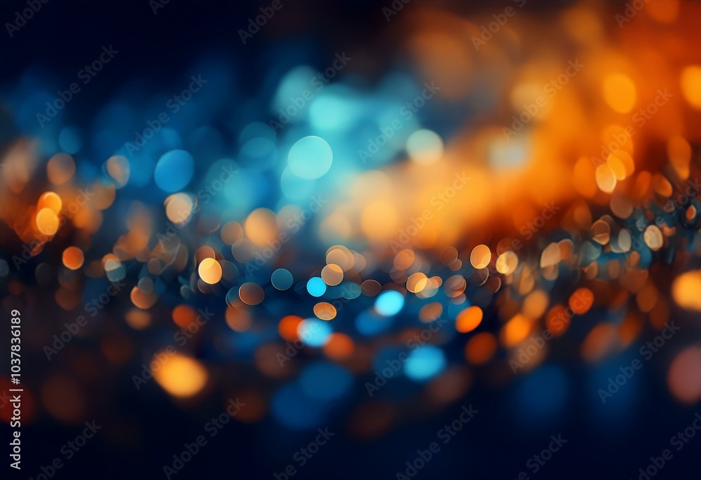 Poster blurred background with blue and orange bokeh circles.