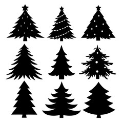 Deferent Christmas trees icon set black silhouettes vector illustration