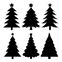 Obraz premium Deferent Christmas trees icon set black silhouettes vector illustration