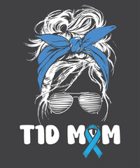 T1D Mom Messy bun hair style Type 1 Diabetes Awareness Month T-Shirt design vector, 
diabetes, awareness, t1d, mom, type, month, t-shirt, tees, T1D Mom, Messy bun, hair style, Type 1 Diabetes