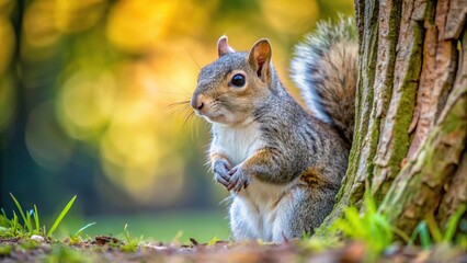 Obraz premium Close-up of an Eastern Gray Squirrel at the base of a tree