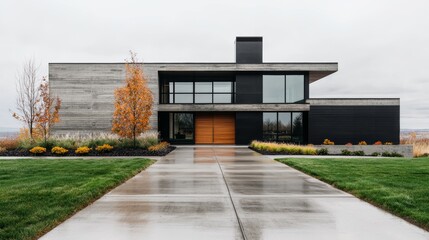 Obraz premium Modern Home with Sleek Design and Natural Surroundings