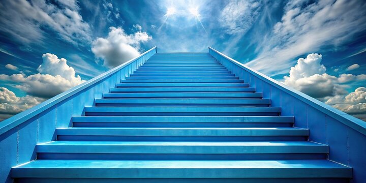 Close-up of blue staircase reaching towards the sky