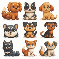 Cute Cartoon Dog Characters Set  Puppy Illustration  Pet Design