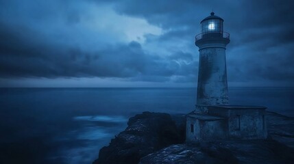 Naklejka premium Lighthouse Beacon in a Stormy Night