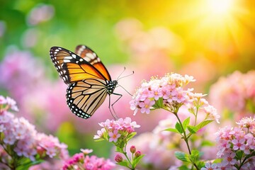 Naklejka premium Close-up of butterfly on flowers in garden