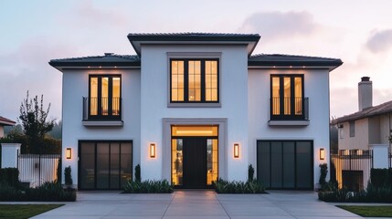 Modern Two-Story House with Warm Lighting