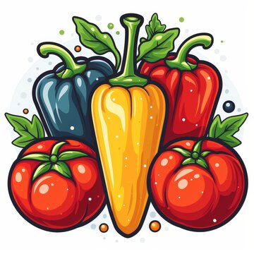 colorful peppers and tomatoes composition clip art preview