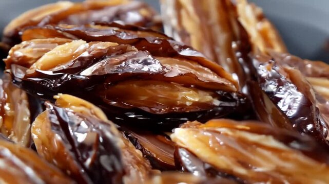 Top view dried dates, zoom in. slow motion. 4K Video