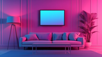 Modern Living Room with Vibrant Lighting