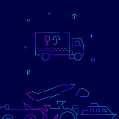 Cargo taxi gradient line vector icon, simple illustration on a dark blue background, city transport related bottom border.