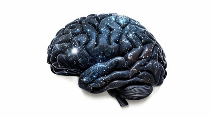 a brain merging with celestial constellations, with stars twinkling within its folds